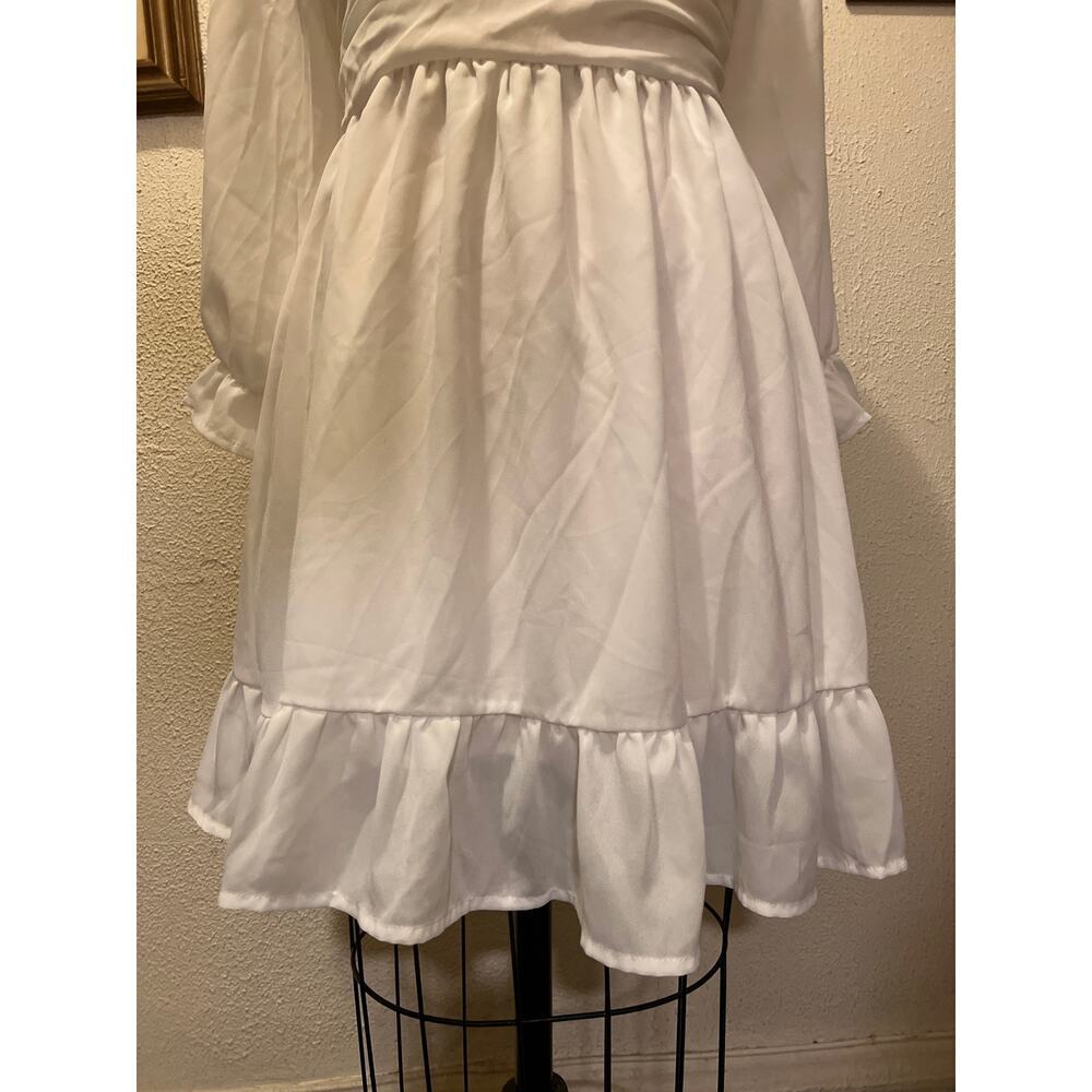 Zaful Square Neck Off the Shoulder Lantern Sleeve Tie Back Dress NWT Size 6 - Picture 6 of 14